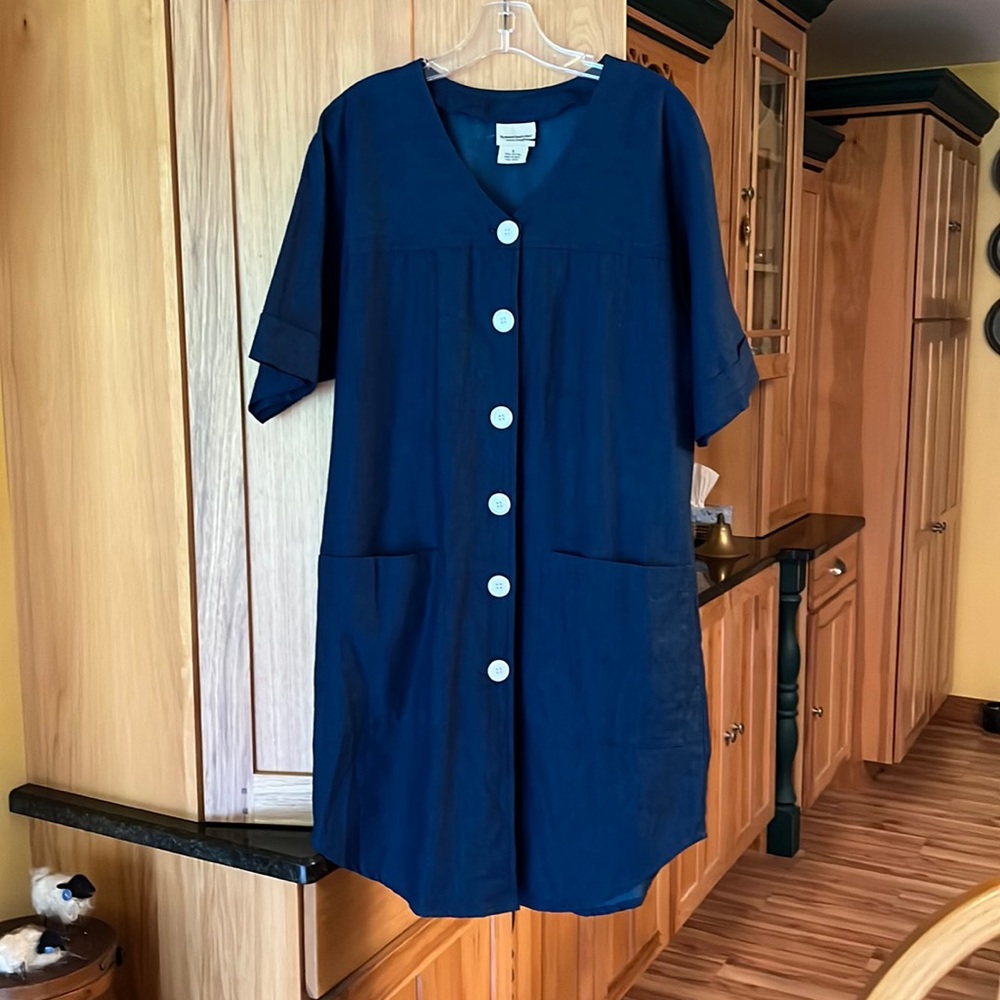 VERMONT COUNTRY STORE WOMENS SHORT SLEEVE DRESS DUSTER COVERUP NAVY BLUE SMALL